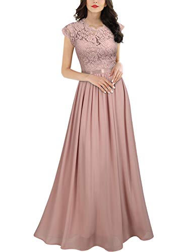 Miusol Elegante Encaje Gasa Fiesta Vestido Largo para Mujer Rosa Small