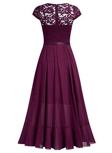 Miusol Encaje Gasa Alto Bajo Noche Vestido Largo para Mujer Magenta Small