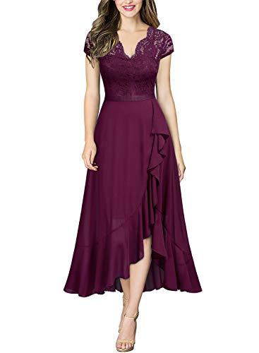 Miusol Encaje Gasa Alto Bajo Noche Vestido Largo para Mujer Magenta Small