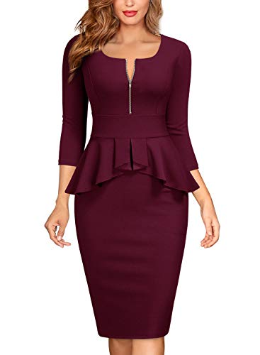 Miusol Negocios Peplum Lápiz Vestido de Fiesta para Mujer Borgoña Medium