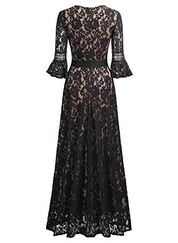 Miusol Vintage Encaje Slim Cóctel Vestido Largo para Mujer Negro Large