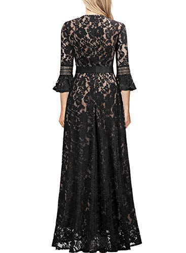 Miusol Vintage Encaje Slim Cóctel Vestido Largo para Mujer Negro Large