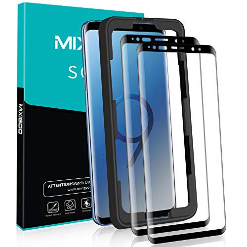 mixigoo Protector Pantalla para Samsung Galaxy S9, [2 Piezas] 3D Curvo Cobertura Completa Cristal Templado Samsung Galaxy S9 [Marco Instalación Fácil] Dureza 9H Vidrio Templado Samsung Galaxy S9