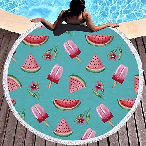 MKHB Helado Sandía Microfibra Toalla de Playa Redonda Toalla de baño Ducha Bohemia Verano Servilleta Redonda 150x150cm Patrón 14