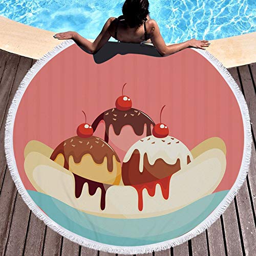 MKHB Helado Sandía Microfibra Toalla de Playa Redonda Toalla de baño Ducha Bohemia Verano Servilleta Redonda 150x150cm Patrón 14