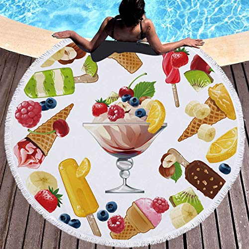 MKHB Helado Sandía Microfibra Toalla de Playa Redonda Toalla de baño Ducha Bohemia Verano Servilleta Redonda 150x150cm Patrón 14