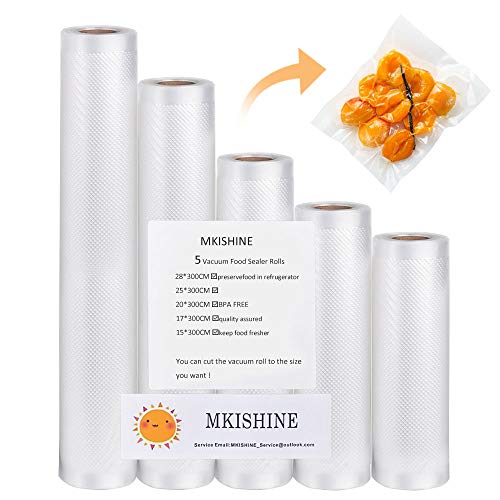 MKISHINE 5 Rollos para envasar Alimentos al vacío,Rollo gofrado,Bolsas al vacío para Alimentos para Todo Tipo de envasadora doméstica, Foodsaver, Lacor, Caso, Silvercrest, etc.