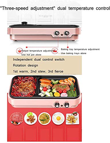 MKXF Baking Pot, Humo multifunción Parrilla del hogar Libre no es pegajoso 2 en 1 máquina eléctrica Barbacoa Hot Pot Cubierta,Rosado