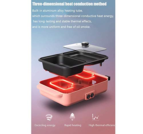 MKXF Baking Pot, Humo multifunción Parrilla del hogar Libre no es pegajoso 2 en 1 máquina eléctrica Barbacoa Hot Pot Cubierta,Rosado