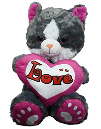 ML Gato de Peluche 45cm Regalo para Día de la Madre con un Oso corazón con Mensaje Love sensación de Felpa Muy Suave (Grises)