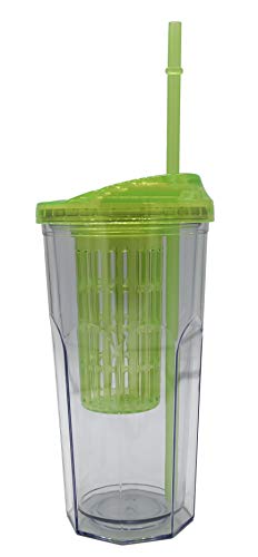 ML Pack 2 Vasos de Batidos infusiones de plástico sin BPA con Tapa y Pajitas - Bebidas heladas y frías Doble Pared Envase Transparente 710ml Colores Verde Rojo