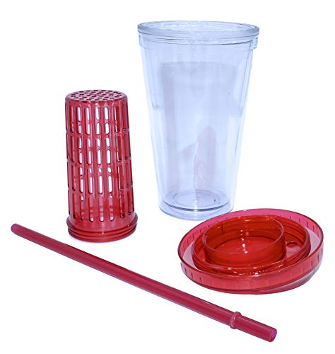 ML Pack 2 Vasos de Batidos infusiones de plástico sin BPA con Tapa y Pajitas - Bebidas heladas y frías Doble Pared Envase Transparente 710ml Colores Verde Rojo