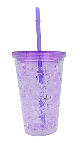 ML Vaso-Frio-Hielo con Doble Pared con Tapa y Pajita (acrílico, Reutilizable) no Necesita Hielo para Bebidas heladas Color Lila (Lila)