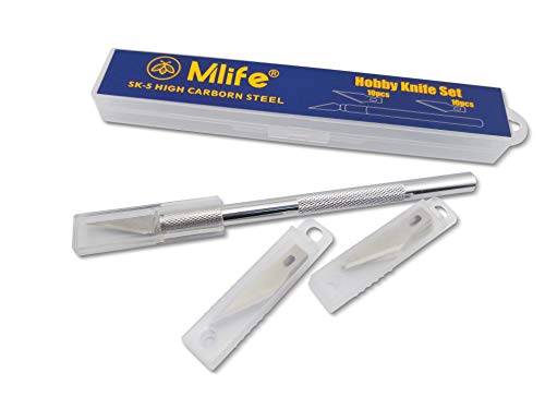 Mlife Hobby Knife Juego de cuchillos artesanales de precisión de acero inoxidable para bricolaje Trabajo de arte - 1 asas y 20 hojas de repuesto con estuche