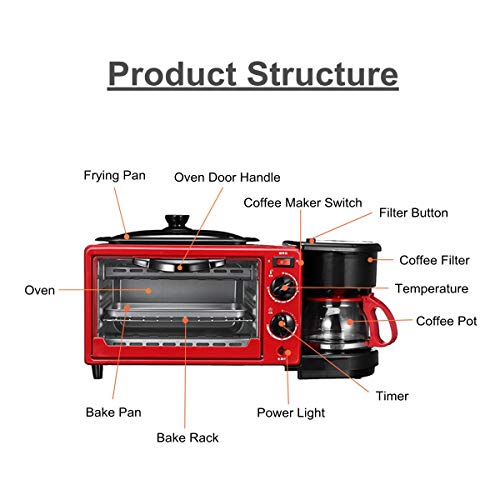 MLQ Centro de Desayuno multifunción 3 en 1, con tostadora, Plancha de Horno, cafetera y Set de Tres en uno Antiadherente, prepara la Comida para tu Familia