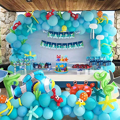 MMTX Decoración de Fiesta de cumpleaños de mar Azul con Animales Marinos pez Globo pez Globo Globo de Cangrejo hipocampo, Kit de Suministros para Fiestas para niños con Pancarta