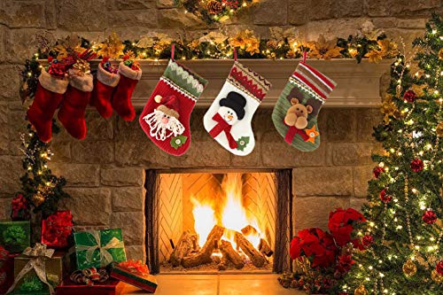 MMTX Juego de 3 Calcetines de Navidad Regalode Decoración Bordado de Santa Claus Muñeco Nieve Mini Botas Bolsillo Calcetín de Tartán de Felpa Roja para Año de Dulces Presenta la Colgante del árbol.