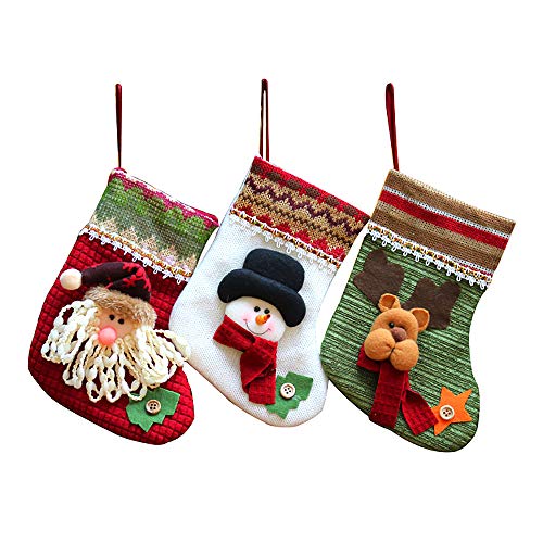 MMTX Juego de 3 Calcetines de Navidad Regalode Decoración Bordado de Santa Claus Muñeco Nieve Mini Botas Bolsillo Calcetín de Tartán de Felpa Roja para Año de Dulces Presenta la Colgante del árbol.