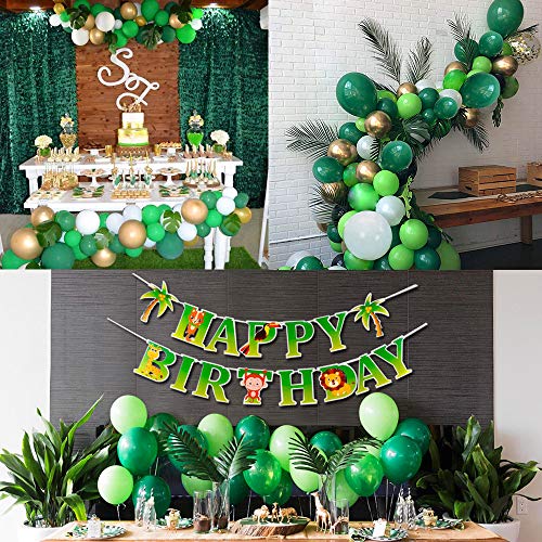 MMTX Selva Dinosaurio Globos Fiesta de cumpleaños decoracion Chico, Birthday Bandera con Hojas de palma Verde Oro Globos Mono Globo para Niños Cumpleaños Festival Party Shower Decoración