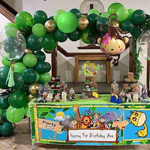 MMTX Selva Dinosaurio Globos Fiesta de cumpleaños decoracion Chico, Birthday Bandera con Hojas de palma Verde Oro Globos Mono Globo para Niños Cumpleaños Festival Party Shower Decoración