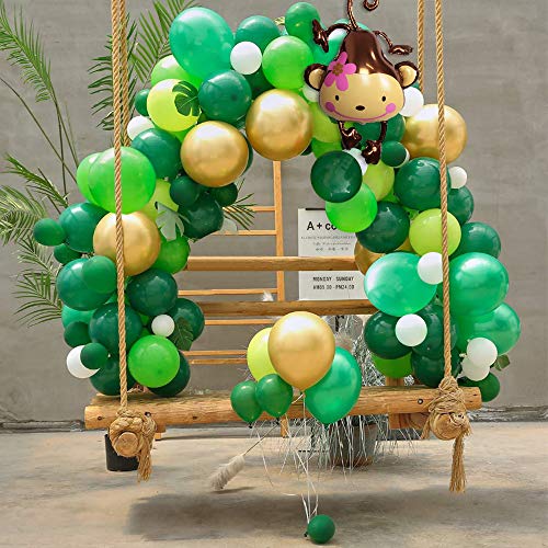 MMTX Selva Dinosaurio Globos Fiesta de cumpleaños decoracion Chico, Birthday Bandera con Hojas de palma Verde Oro Globos Mono Globo para Niños Cumpleaños Festival Party Shower Decoración