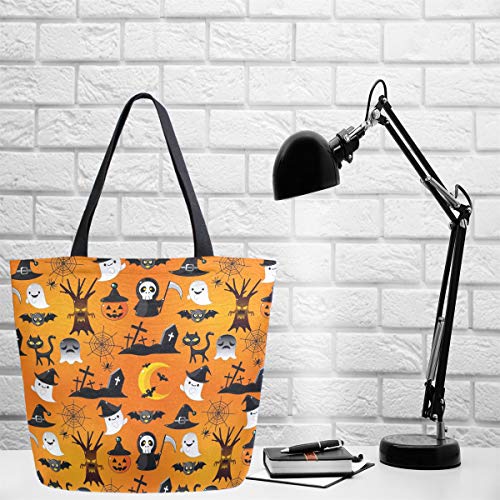 Mnsruu - Bolsa de Mano para Halloween, Gato, murciélago, Fantasma, Calabaza, comestibles, Reutilizable, para Mujer, Grande, Casual, para Compras, Viajes, al Aire Libre