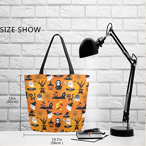 Mnsruu - Bolsa de Mano para Halloween, Gato, murciélago, Fantasma, Calabaza, comestibles, Reutilizable, para Mujer, Grande, Casual, para Compras, Viajes, al Aire Libre