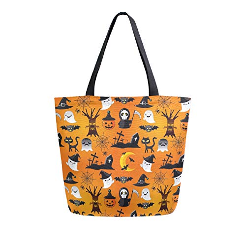 Mnsruu - Bolsa de Mano para Halloween, Gato, murciélago, Fantasma, Calabaza, comestibles, Reutilizable, para Mujer, Grande, Casual, para Compras, Viajes, al Aire Libre