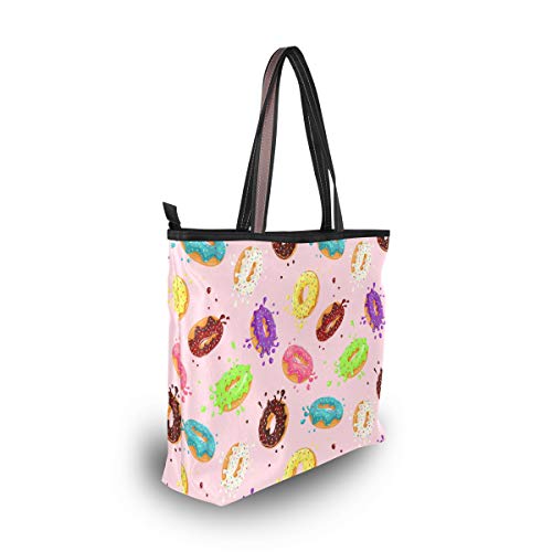 Mnsruu - Bolso de mano con cremallera para mujer, tamaño grande, bolsa de hombro casual, L (rosquillas con rosa), color, talla Medium