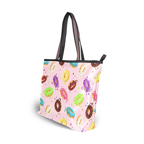 Mnsruu - Bolso de mano con cremallera para mujer, tamaño grande, bolsa de hombro casual, L (rosquillas con rosa), color, talla Medium