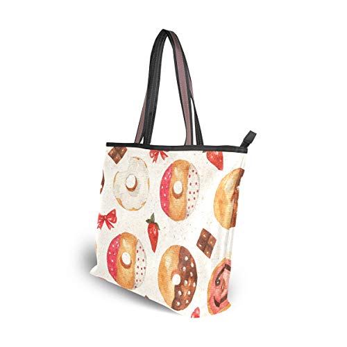 Mnsruu - Bolso de mano con cremallera para mujer, tamaño grande, bolsa de hombro informal, L (rosquillas de acuarela vintage, fresas), color, talla Medium