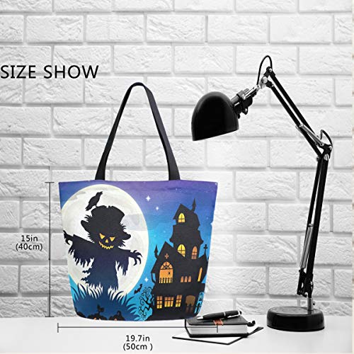 Mnsruu Halloween Scarecrow House Calabaza comestibles Bolsa de Mano Reutilizable para Mujer Bolso de Mano Grande Casual Bolsa de Hombro para Compras comestibles Viajes al Aire Libre