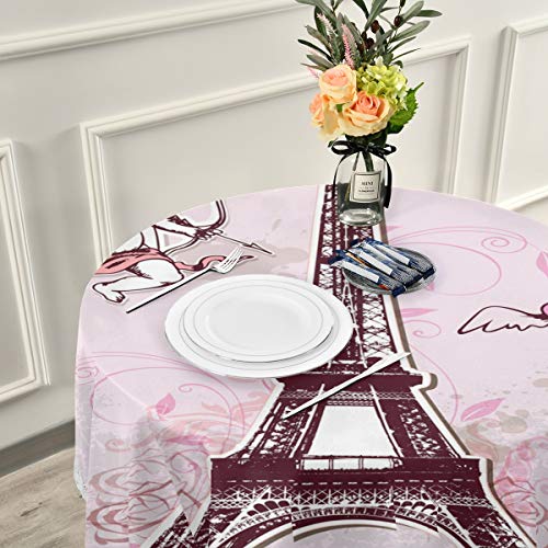 Mnsruu - Mantel Redondo de Encaje para Mesa de Buffet, Fiestas, cenas de Vacaciones, con diseño de corazón de Rosa de Torre Eiffel de 60 Pulgadas