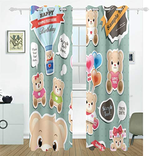 MOBEITI Cortinas Opacas Térmicas Aislantes Frío y Calor de Salón Dormitorio Moderno,Plantillas Lindas de Las Burbujas del discurso de los Osos de Peluche,con Ojales 2 Piezas 168 * 183cm