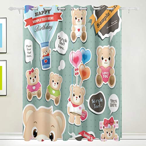 MOBEITI Cortinas Opacas Térmicas Aislantes Frío y Calor de Salón Dormitorio Moderno,Plantillas Lindas de Las Burbujas del discurso de los Osos de Peluche,con Ojales 2 Piezas 168 * 183cm