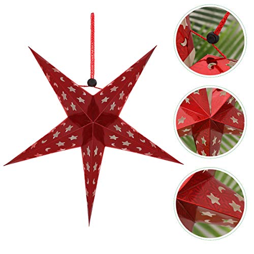 Mobestech - 5 lámparas de papel con forma de estrella de árbol de Navidad para colgar en el techo, 45 cm, colgante brillante para decoración de fiestas de cumpleaños, bodas de Navidad (rojo)