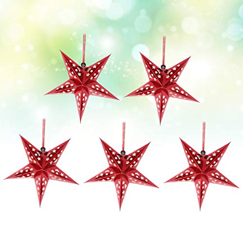 Mobestech - 5 lámparas de papel con forma de estrella de árbol de Navidad para colgar en el techo, 45 cm, colgante brillante para decoración de fiestas de cumpleaños, bodas de Navidad (rojo)