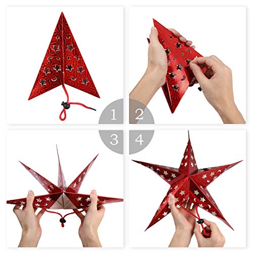 Mobestech - 5 lámparas de papel con forma de estrella de árbol de Navidad para colgar en el techo, 45 cm, colgante brillante para decoración de fiestas de cumpleaños, bodas de Navidad (rojo)