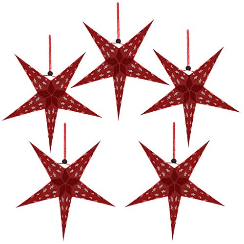 Mobestech - 5 lámparas de papel con forma de estrella de árbol de Navidad para colgar en el techo, 45 cm, colgante brillante para decoración de fiestas de cumpleaños, bodas de Navidad (rojo)