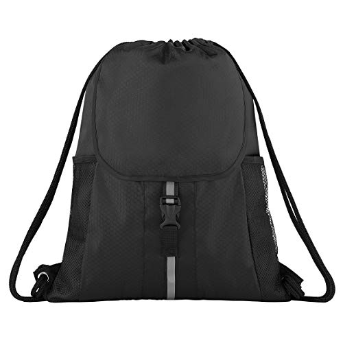 Mochila deportiva con cordón y bolsillo separado, para natación, yoga, playa, viajes, para hombres y mujeres, color negro, tamaño talla única