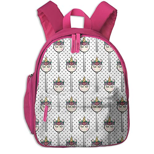 Mochila Infantil niña,Unicorn Cake Pops (Pastel) - Black Polka Dots_4786 - littlearrowdesign, para escuelas Infantiles Oxford de Tela (Rosa)