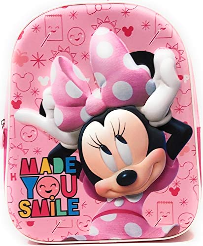 Mochila Minnie Mouse 3D Infantil para niñas (32 cms) + Estuche Minnie Mouse Portatodo + Bolsa Minnie Mouse para Merienda