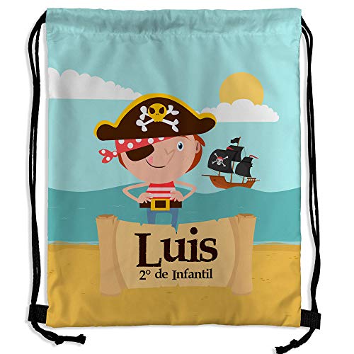 Mochila Saco Infantil Personalizada con Nombre. Mochila de Cuerdas Personalizada. Vuelta al Cole niño niña. Varios Diseños. Piratas