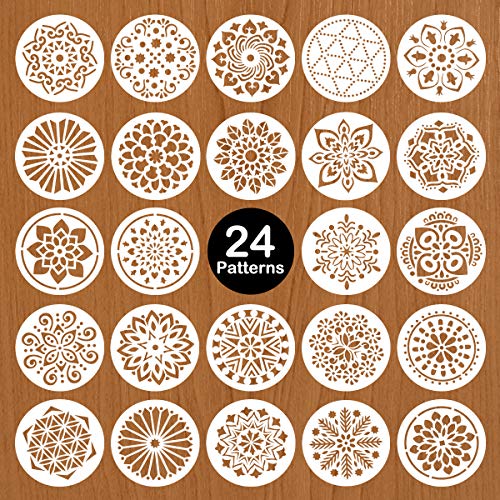 Mocoosy 24 plantillas de mandalas de 12,7 cm para pintar sobre madera, reutilizables, para pintar sobre piedra, decoración de piedra, azulejos, decoración de arte