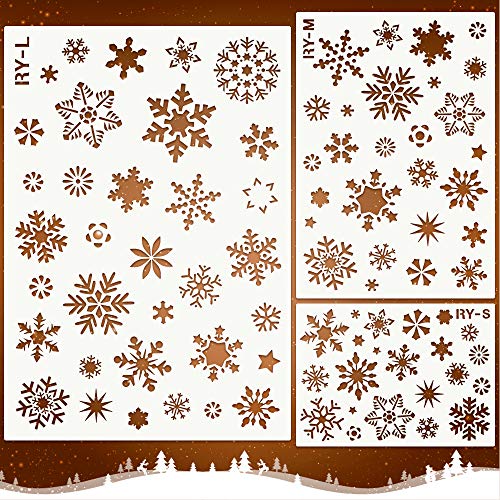 Mocoosy Plantilla de copo de nieve de Navidad- Plantillas de copo de nieve para pintar sobre madera Plantillas de plástico reutilizables Plantilla Copo de nieve de Navidad para ventana, vidrio, puerta