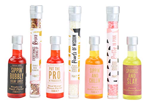 Modern Gourmet Foods, Bubblies' Prosecco Cocktail Toppers Kit De Terapia, Incluye 4 Mezclas de Cócteles con Sabor a Frutas, Perlas Dulces y Pétalos de Rosa Comestibles (no contiene alcohol)