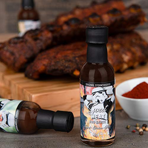 Modern Gourmet Foods, Set de Regalo Original de Salsas de Barbacoa de "Stormtrooper", Sabores que Incluyen Dulce-Picante, Original, Caliente y Picante, y salsa Barbacoa Ahumada, Paquete de 4