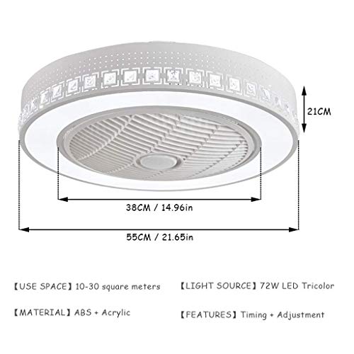 Moderna 72W LED Ventilador De Techo Con Lámpara,Con Mando A Distancia Regulable Luz Ventilador Invisible, Velocidad Del Viento Ajustable,Decoración De Interiores Plafón Iluminación, Ø55cm,B