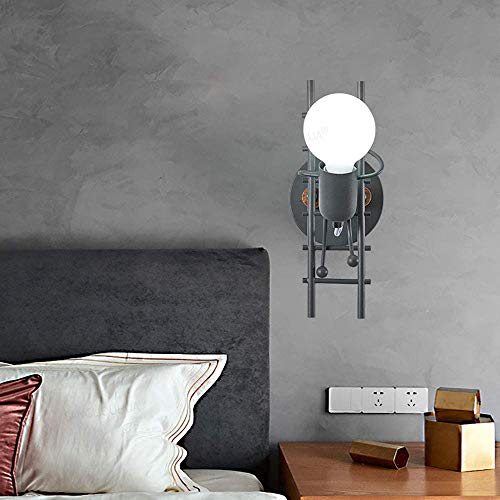 Moderno decorativo de pared de luz, de la historieta de los niños en forma de pared de metal ligero de la pared luz creativa humanoide temáticas lámpara de pared para niños Decoración Socket E27,Gris