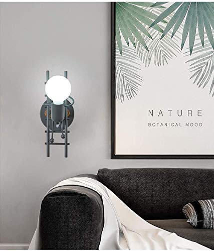 Moderno decorativo de pared de luz, de la historieta de los niños en forma de pared de metal ligero de la pared luz creativa humanoide temáticas lámpara de pared para niños Decoración Socket E27,Gris